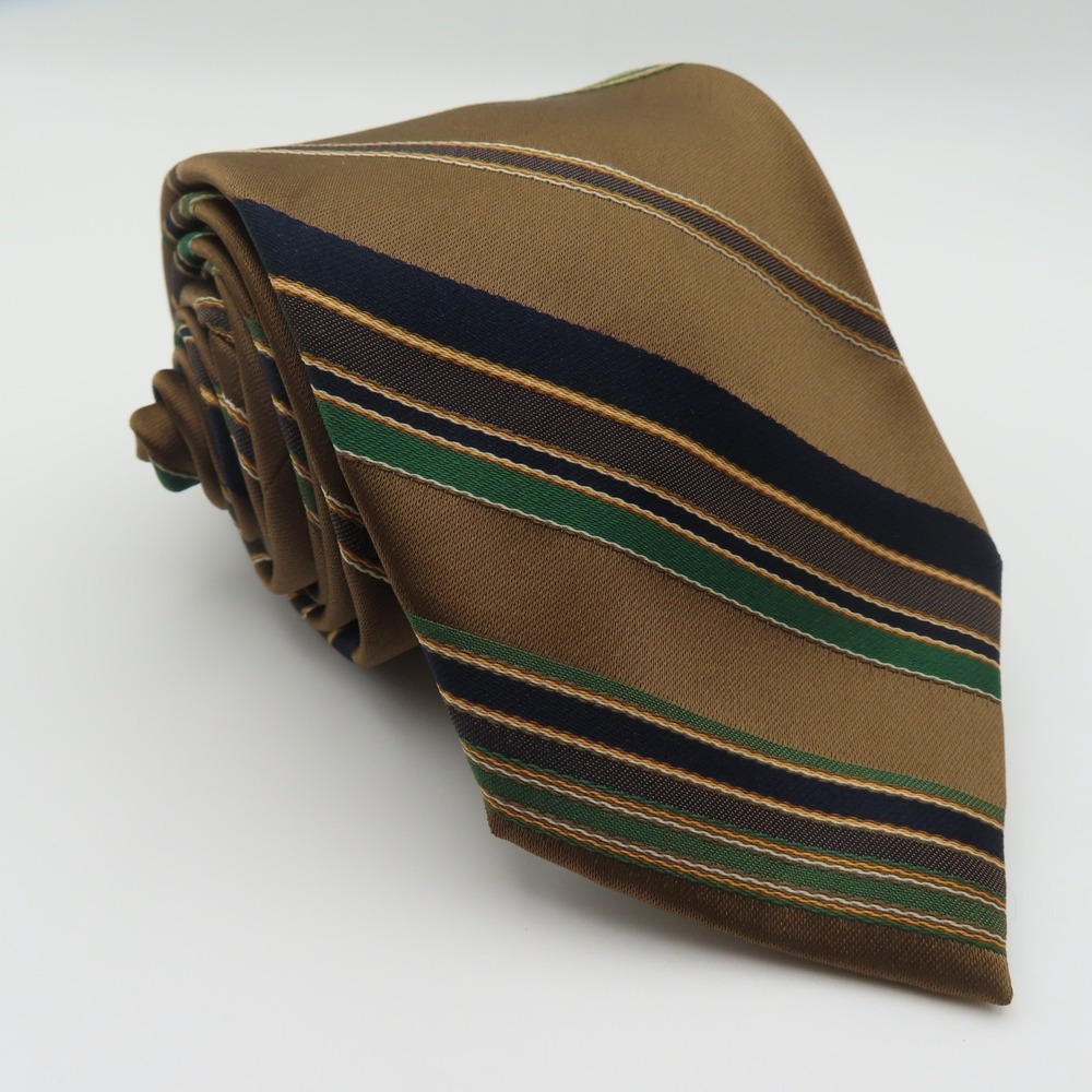 Christian Dior Tie Brown Blue Green Striped 3" Wide 56" Long USA Polyester